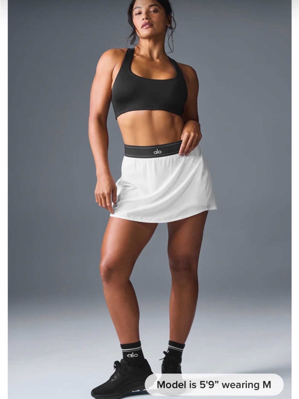 ALO Yoga match point tennis skirt White Mini Skort with Black Waistband
